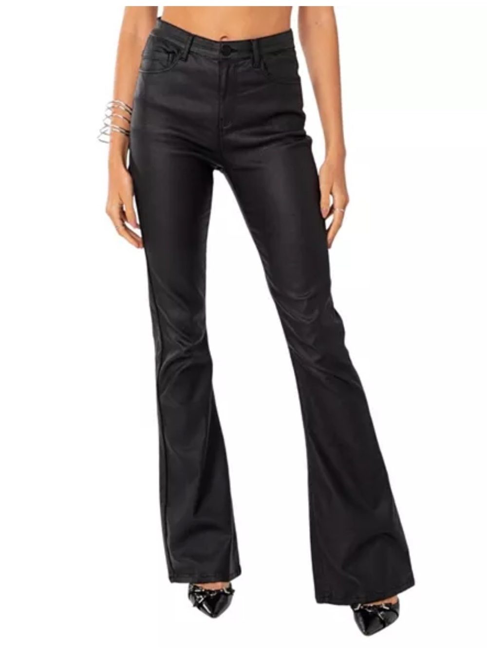 Edikted Luna Flare Jeans Black Faux Leather Women’s S NWOT